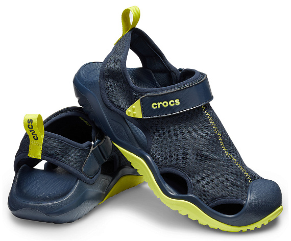 Сандалии мужские Crocs Swiftwater Mesh Deck Sandal Navy/Citrus - Фото 3 большая