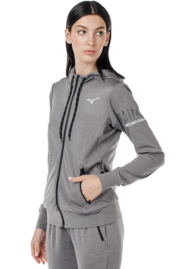 Куртка женская Mizuno Heritage Zip Hoody Сер.Меланж - Фото 2 большая