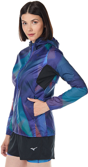 Куртка женская Mizuno Printed Hoodie син - Фото 3 большая