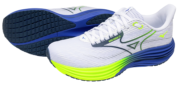 Кроссовки мужские Mizuno Wave Rider 29 White/Estate Blue/Lightning Ye - Фото 8 большая