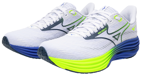 Кроссовки мужские Mizuno Wave Rider 29 White/Estate Blue/Lightning Ye - Фото 7 большая