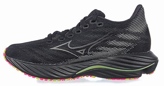 Кроссовки Mizuno Wave Rider 28 Black/Silver/Sunny Lime - Фото 2 большая