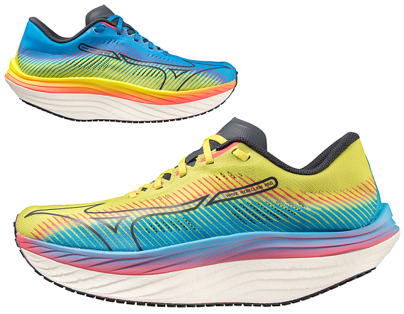 Кроссовки мужские Mizuno Wave Rebellion Pro Bolt2Neon/OBlue/JBlue - Фото 4 большая