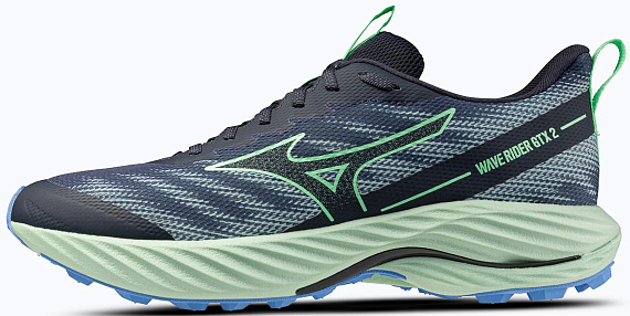 Кроссовки мужские Mizuno Wave Rider Gtx 2 VintageIndigo/NeoMint/FrontBlu - Фото 4 большая