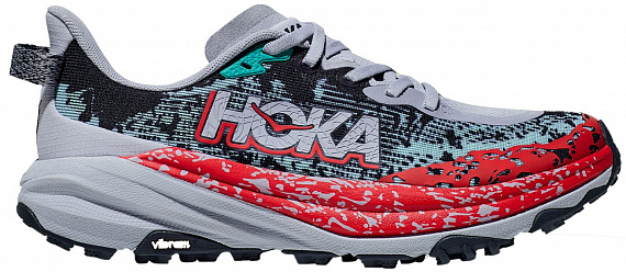 Кроссовки мужские Hoka Speedgoat 6 Серо-Голубой/Чёрный/Красный - Фото 1 большая