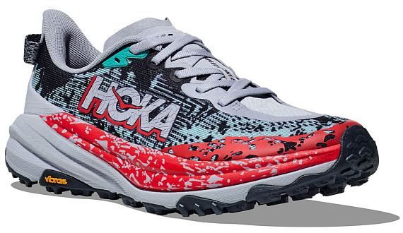 Кроссовки мужские Hoka Speedgoat 6 Серо-Голубой/Чёрный/Красный - Фото 6 большая