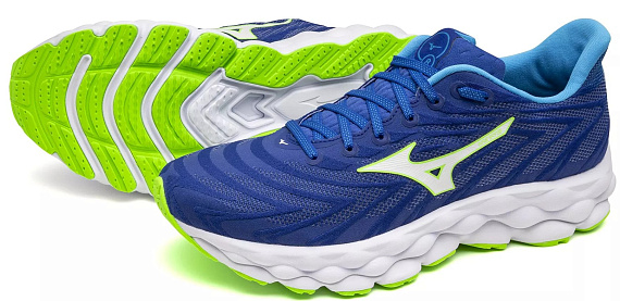 Кроссовки Mizuno Wave Sky 8 Reflex Blue C/White/Green Geck - Фото 2 большая