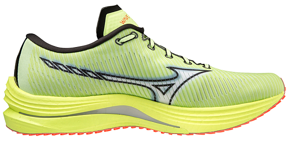 Кроссовки мужские Mizuno Wave Rebellion NeoLime/Wht/NeonFlame - Фото 3 большая