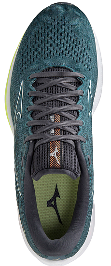Кроссовки мужские Mizuno Wave Rider 25 SmokeBlue/Wht/NeoLime - Фото 3 большая
