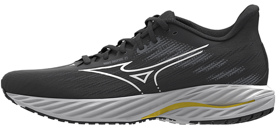 Кроссовки мужские Mizuno Wave Inspire 21 Black/White/Vibrant Yellow - Фото 2 большая
