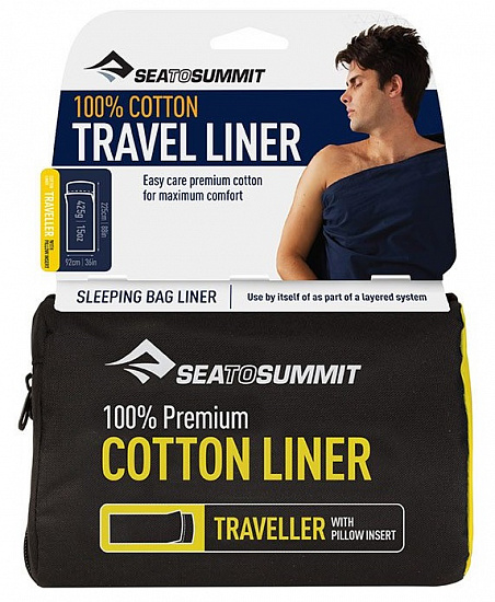 Вкладыш в спальник Sea to Summit Premium Cotton Travel Liner - Traveller (with Pillow slip) Navy Blu - Фото 1 большая