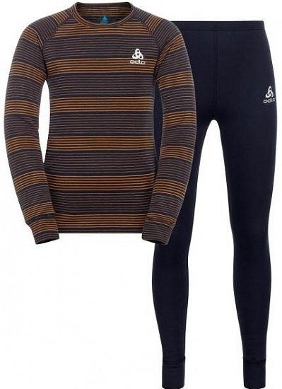 Комплект термобелья детский Odlo Active Warm Eco Dark Sapphire/Buckthorn Brown - Фото 1 большая