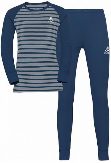 Комплект детский Odlo Active Warm Eco Kids Ярко-Синий/Серый Меланж/Полоски - Фото 1 большая