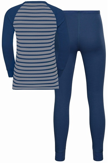 Комплект детский Odlo Active Warm Eco Kids Ярко-Синий/Серый Меланж/Полоски - Фото 2 большая