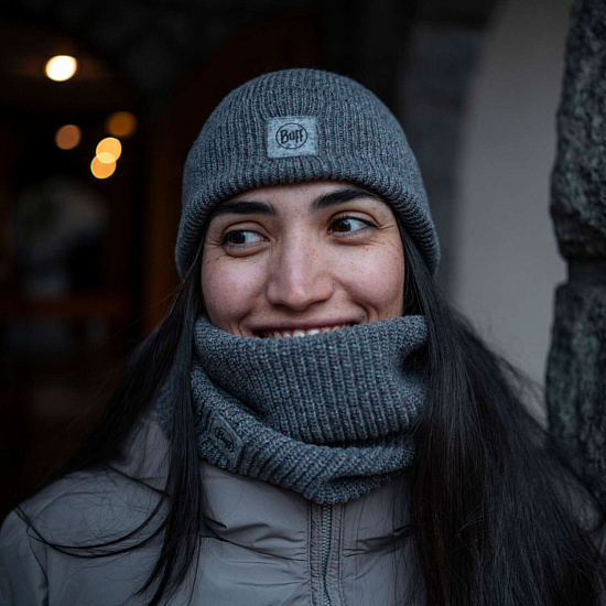 Шарф Buff Knitted Upcycled Merino Grey Heather - Фото 5 большая