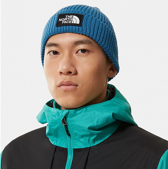Шапка The North Face Logo Box Cuffed Banff Blue - Фото 3 большая