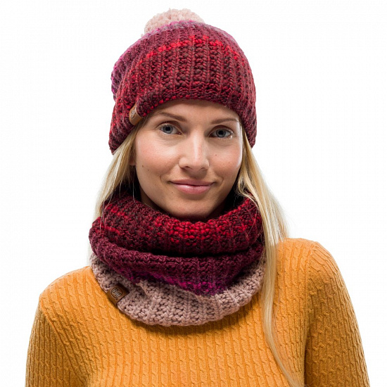 Шапка Buff Knitted & Fleece Alina Maroon - Фото 2 большая