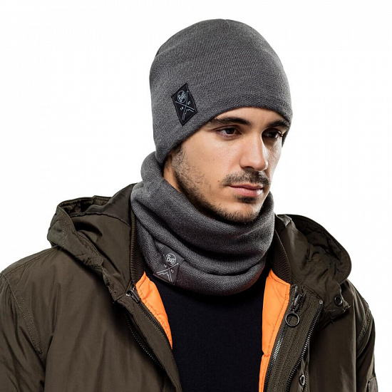 Шапка Buff Knitted & Fleece Hat Solid Grey - Фото 2 большая