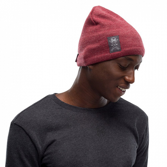 Шапка Buff Knitted & Fleece Hat Solid Maroon - Фото 2 большая