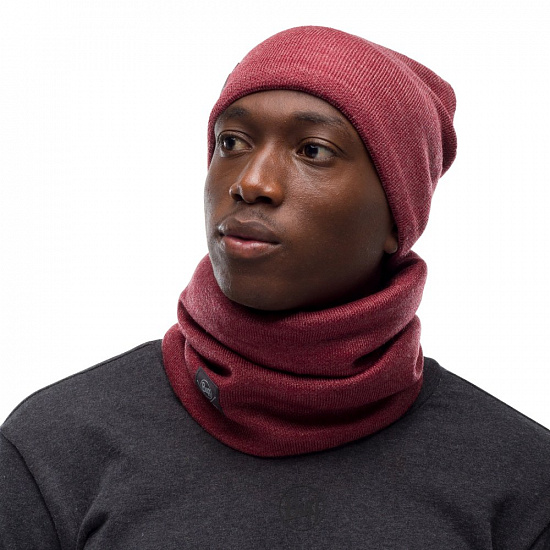 Шапка Buff Knitted & Fleece Hat Solid Maroon - Фото 3 большая