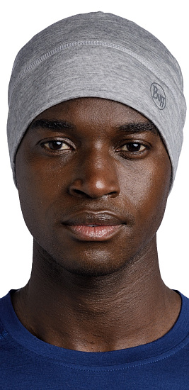 Шапка Buff Merino Lightweight Solid Light Grey - Фото 3 большая