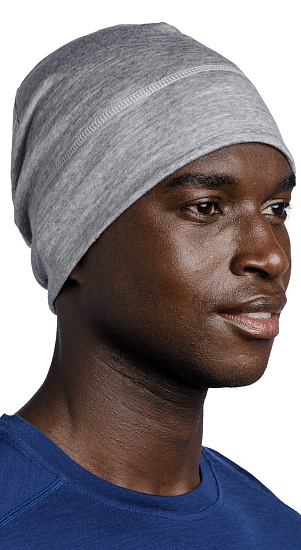 Шапка Buff Merino Lightweight Solid Light Grey - Фото 4 большая