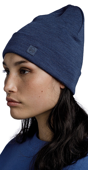 Шапка Buff Merino Heavyweight Solid Night Blue - Фото 3 большая