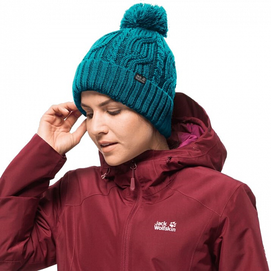 Шапка Jack Wolfskin Stormlock Pompom Dark Cyan - Фото 2 большая