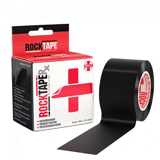 Кинезиотейп Rocktape RX, 5см х 5м, Черный - Фото 1 большая