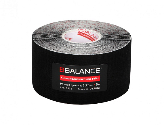 Кинезиотейп BBTape 3,7см x 5м Черный - Фото 1 большая