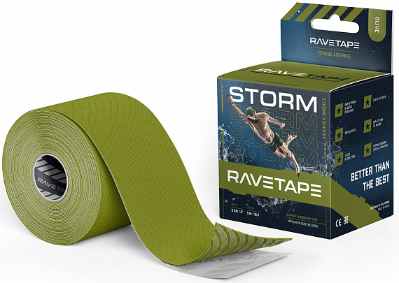 Кинезиотейп Ravetape Storm 5×5 Olive - Фото 1 большая