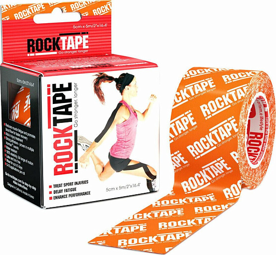 Кинезиотейп Rocktape Classic, 5 см х 5 м, оранжевый логотип - Фото 1 большая