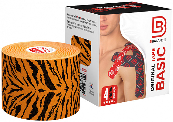 Кинезиотейп BBTape 5 см х 5 м тигр - Фото 1 большая