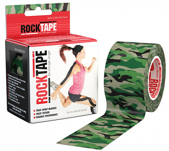Кинезиотейп Rocktape Design 5 см х 5 м камуфляж зелёный - Фото 1 большая