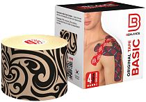 Кинезиотейп BBTape 5 см х 5 м Тату бежево-черное