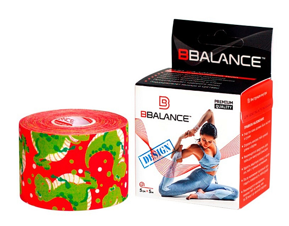 Кинезиотейп BBTape 5см x 5м Динозаврики красн. - Фото 1 большая