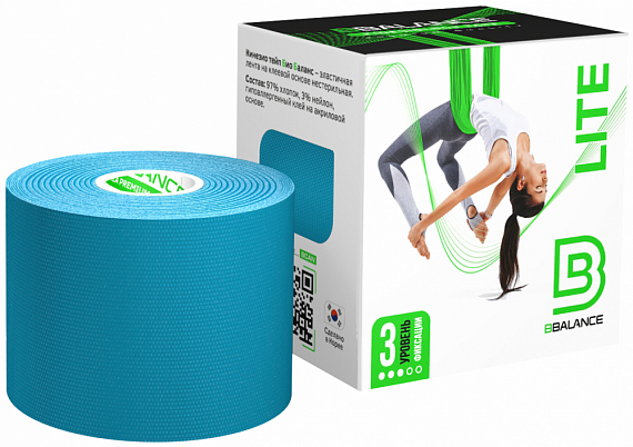 Кинезиотейп BBTape Lite 5 см х 5 м голубой - Фото 1 большая