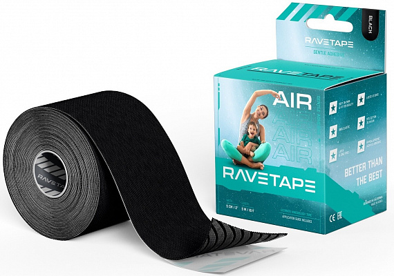 Кинезиотейп RaveTape Air 5×5 Black - Фото 1 большая