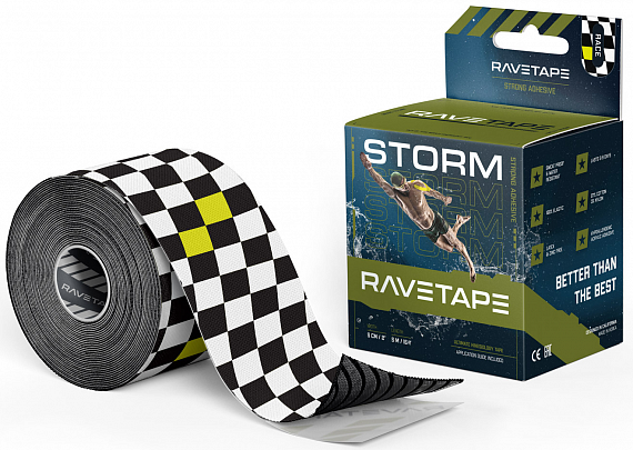Кинезиотейп Ravetape Storm 5×5 Race on White - Фото 1 большая