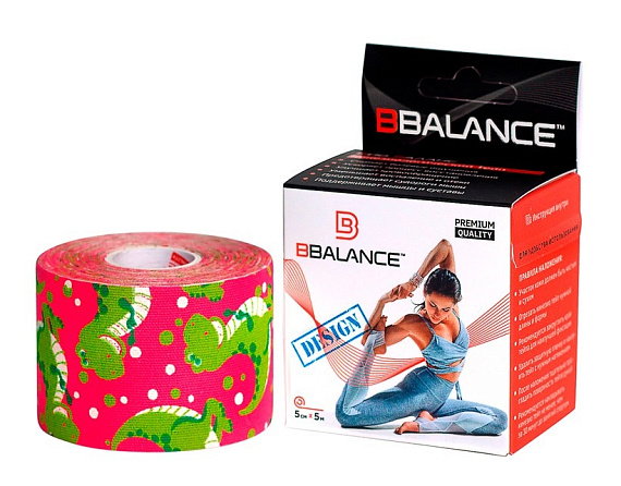 Кинезиотейп BBTape 5см x 5м Динозаврики роз. - Фото 1 большая