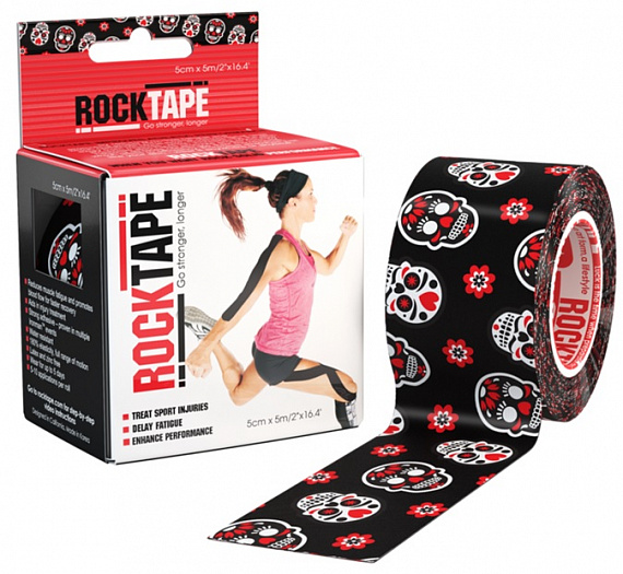 Кинезиотейп Rocktape Design, 5см х 5м, черный с черепами - Фото 1 большая