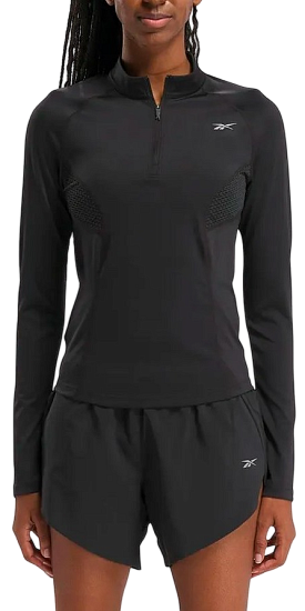 Лонгслив женский Reebok Running 1/4 Zip Черный - Фото 4 большая